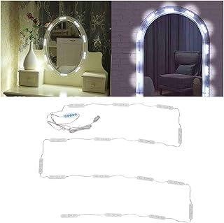 Sonew Espejo de tocador LED Luz frontal DIY Luces de maquillaje estilo Hollywood Luz blanca fría Color Cinturón de luz regulable Cinturón de luz de espejo USB