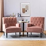 DUEX FURNITURE Royal Wingback Velvet Accent Chair | Set of 2 Luxury Single Seater Sofa Chair with Black Wood Piping | Modern Living Room, Bedroom & Lounge Chair (2 Chair) Pink