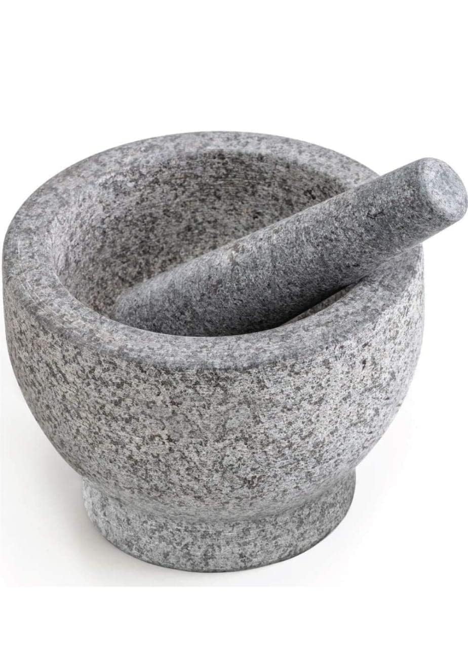 Mahi StoreMahi Store Mortar and Pestle Set Stone for Spices, Okhli Masher, Khalbatta, Kharal, Mixer, Natural & Traditional Grinder and Musal, Well Design for Kitchen 5.5 Inch (Grey)