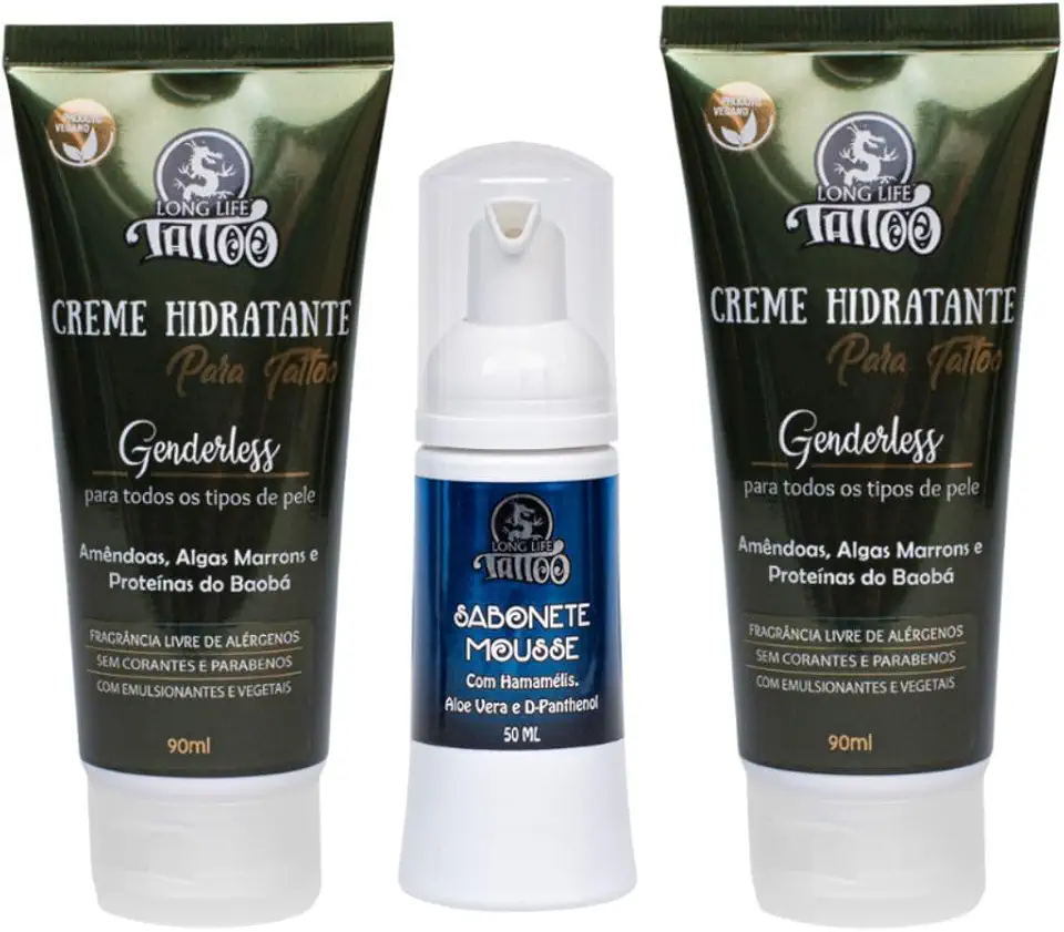 Cuidado da Tattoo Kit -2 Hidratantes vegan + Sabonete Mousse