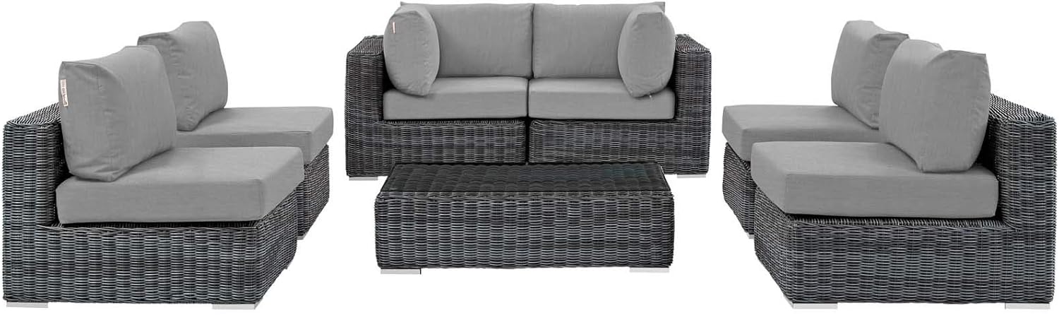 Modern Contemporary Outdoor Patio Lounge Sectional Sofa Set, Rattan Wicker, Grey Gray