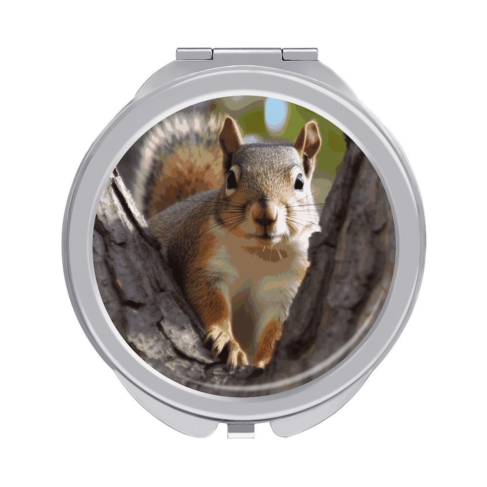 FekiLoot Squirrel in The Tree Makeup Mirror Compact Round Travel Makeup Mirror Portable Folding Handheld Pocket Mirrors for Handbag and Purses Gift Mini Mirrors