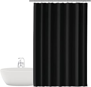 Duschvorhang für Badezimmer, Anti-Schimmel, wasserdicht, PEVA, Badvorhänge, Vorhänge mit Gewichtsband, 12 Haken, 180 x 180 cm, wasserabweisender Stoff (schwarz)