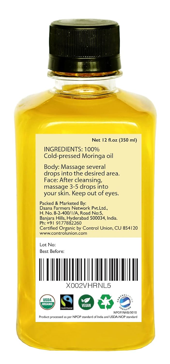 DAANA Organic Moringa Oil for Skin: Extra Virgin, Cold Pressed (12 Fl Oz) - Image 4