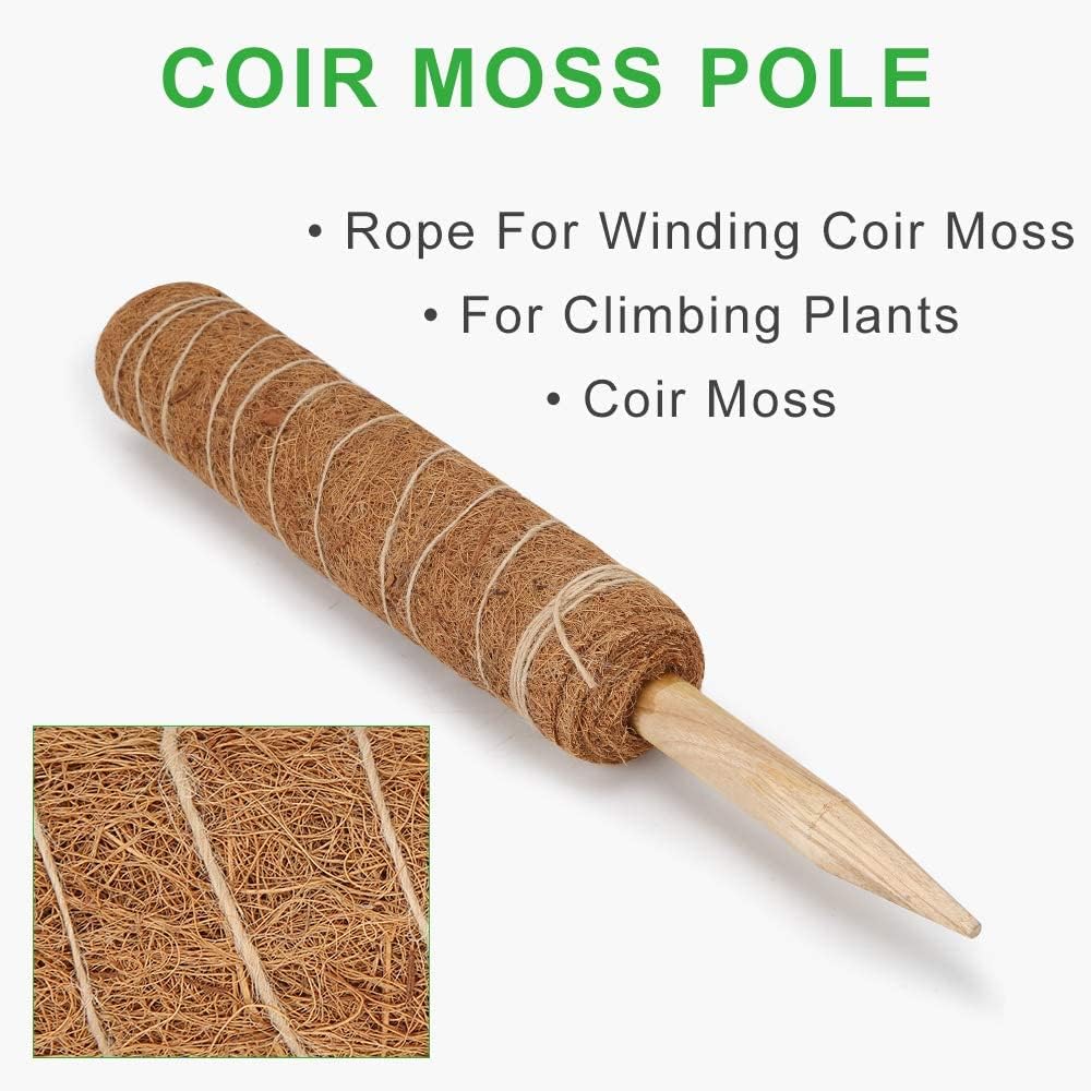 GROWNEER 24 Inch Moss Pole, 2 Pcs 15 Inch Coco Coir Pole for Potted Plants, Stackable Totem Pole Sticks with 15pcs Labels and 78in Garden Ties, Indoor Plant Support for Climbing Plants Monstera Pothos