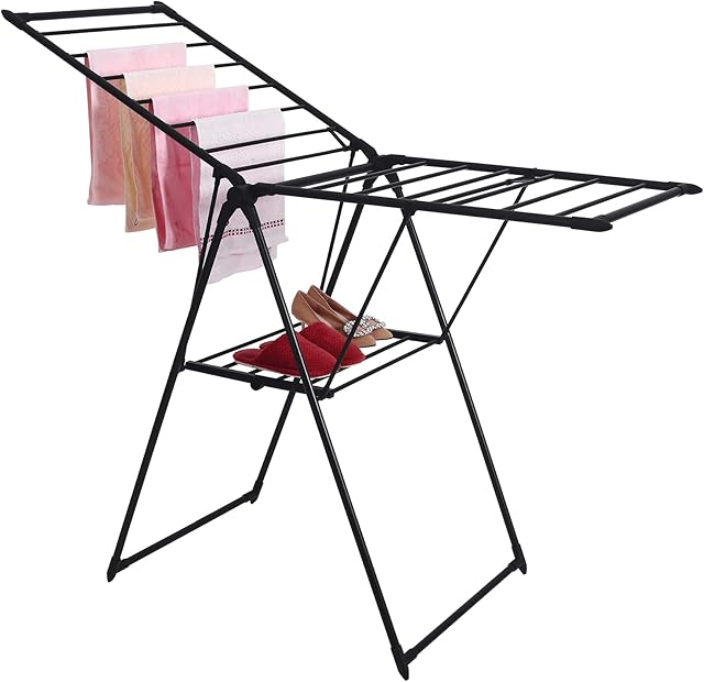 Rainberg Clothes Airer, Clothes Horse, Indoor/Outdoor Clothes Airer, Clothes Drying Rack with 15m Washing Line Drying Space. (Black)