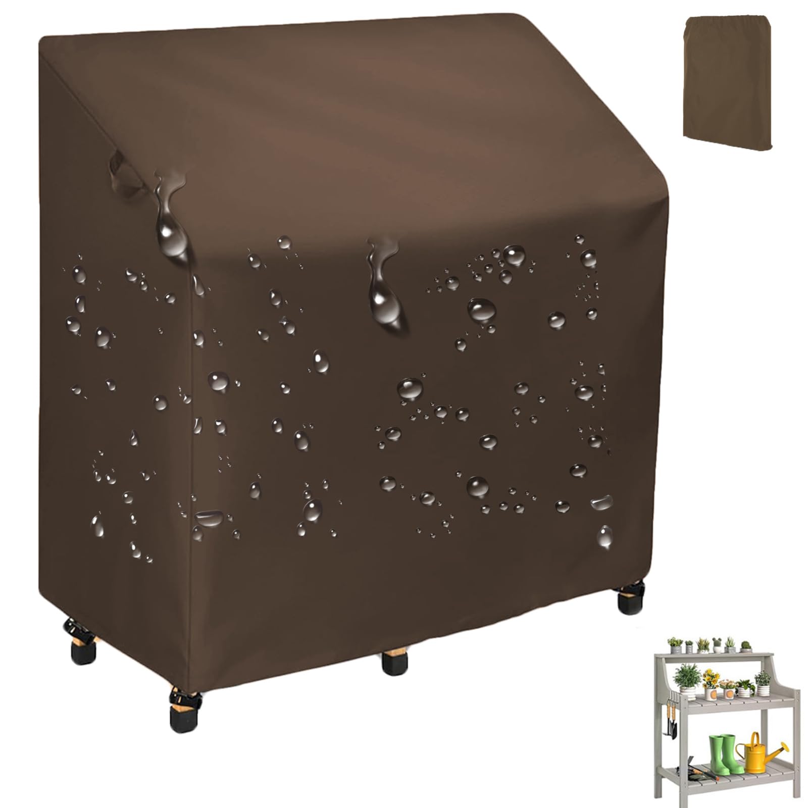 Crysterris Brown Potting Bench Cover,Waterproof Greenhouse Workbench Protection With Drawstring,420D Oxford Planting Germination Table Protective With Windproof Locks,Outdoor Pottin(Size:420d：115*51*122Cm,Color:brown)