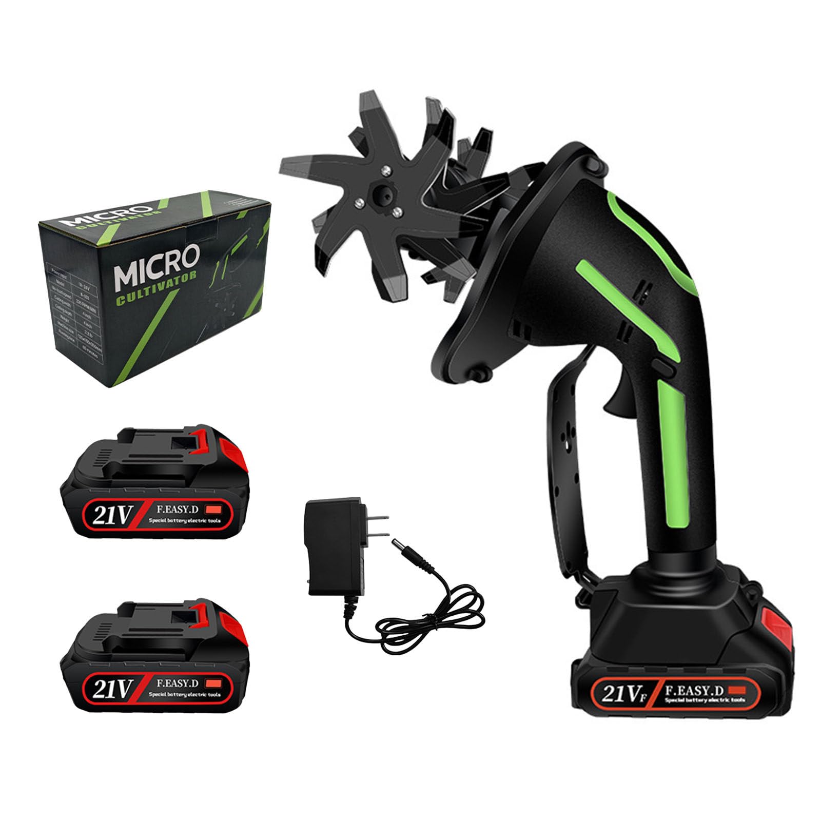 Billg Motobineuse Electrique sans Fil, 21V Motoculteur Électrique, 235 RPM Portable Motobineuse sur Batterie, Largeur/Profondeur de Travail 10/10 cm, Cultivateur pour Jardin, Yard, Culture du Sol
