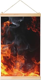 Hanging Posters Wooden Shaft Canvas Prints Wall Art Fire Flame Smoke Painting Hanging Scroll Painting Wall Banner Modern Artwork Decor for Home Ready to Hang 12"x18"