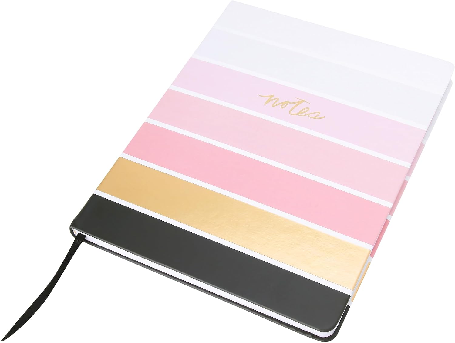 WORLD TRAVELER Eccolo Large Lined Journal Notebook, Hardbound Cover, Writing Journal, 256 Ruled White Pages, Ribbon Bookmark, Lay Flat, Desk Size for Work or School, Ombre Stripes (Pink, 8x10 inches)