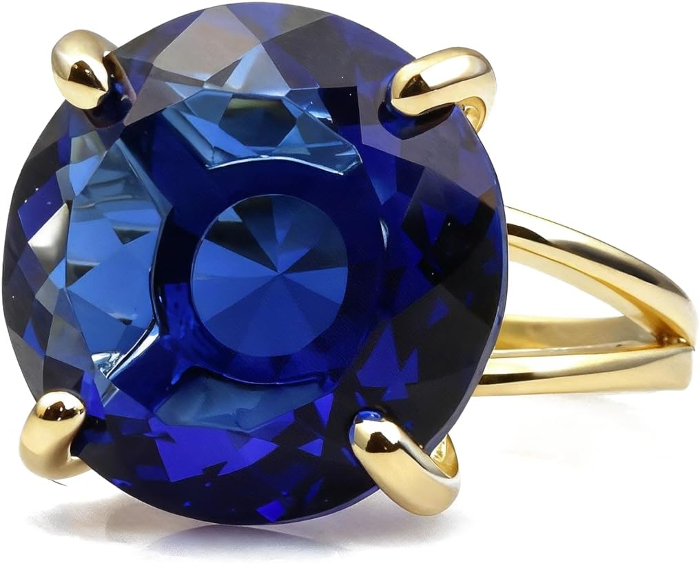 Classic Sterling Silver Ring Custom Cut Sapphire for Women - Artisan Statement Fine Fashion Jewelry - Jewelry Ideas for Her - Rings for Casual, Parties, Engagement, Holiday