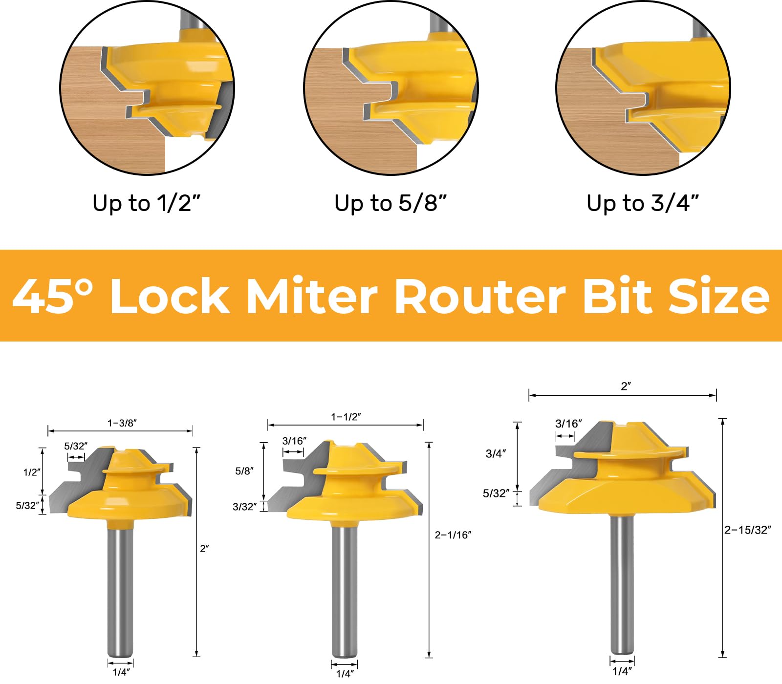 45 Degree Lock Miter Router Bits - 3 Piece Set -2 45 Degree Lock Miter Router Bits - 3 Piece Set -2
