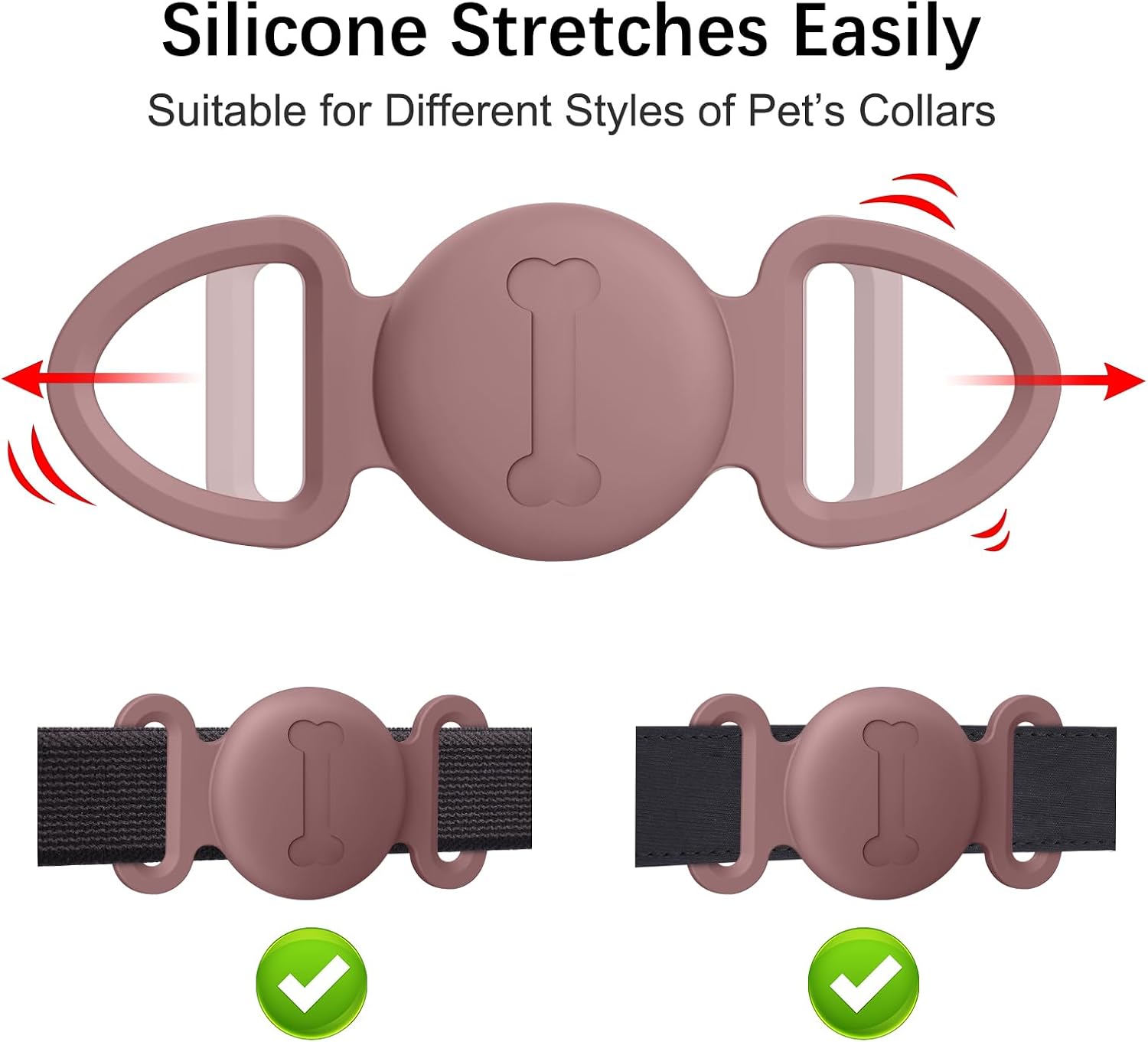 Vanjua Case for Airtag Dog Collar Holder, 3 Pack Soft Silicone Anti-Lost Waterproof Protective Case Cover Compatible with Apple Airtag 2nd & 1st Gen, for Pet Dog Collars Holder (Black+SmokPurpl+Stone)