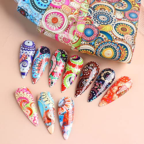 10Sheets Retro Bohemia Nail Foil Sticker Paisley Colorful Nail Foils Bohemia Nail Art Transfer Sticker Decal Nail Art Decoration Bohemia Slider Decals Diy Nail Tips Manicure Supplies #TOP6