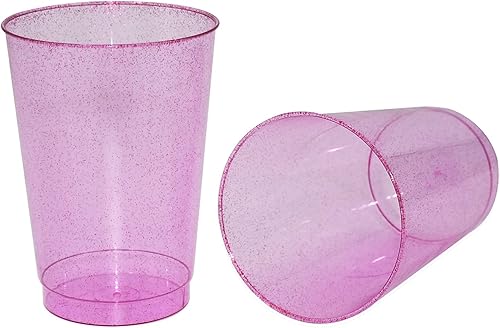 Miniatura 3 de Homy Feel Vasos de plástico con purpurina rosa de 12 onzas  50 tazas desechables de cóctel y vino para boda y día de San Valentín