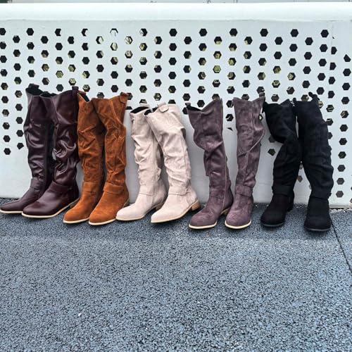 Bottes hautes tendance slouch hiver à petit talon géométrique stable - 3