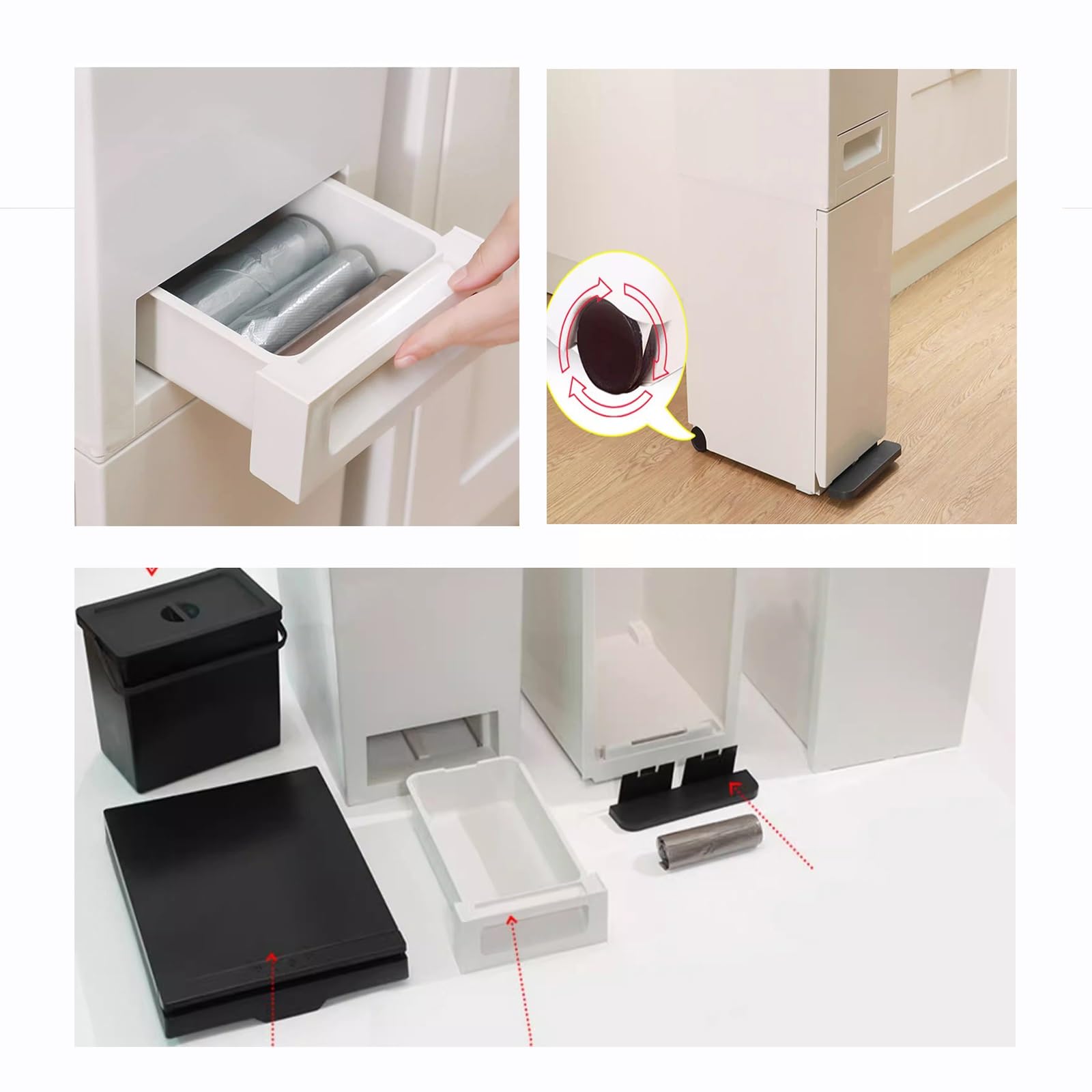 bidoni per la cucina Pattumiera da cucina for raccolta differenziata con coperchio a doppio strato, grande capacità, separazione for liquidi e asciutti, pedale con ruote, 42 litri bidoni per la polver