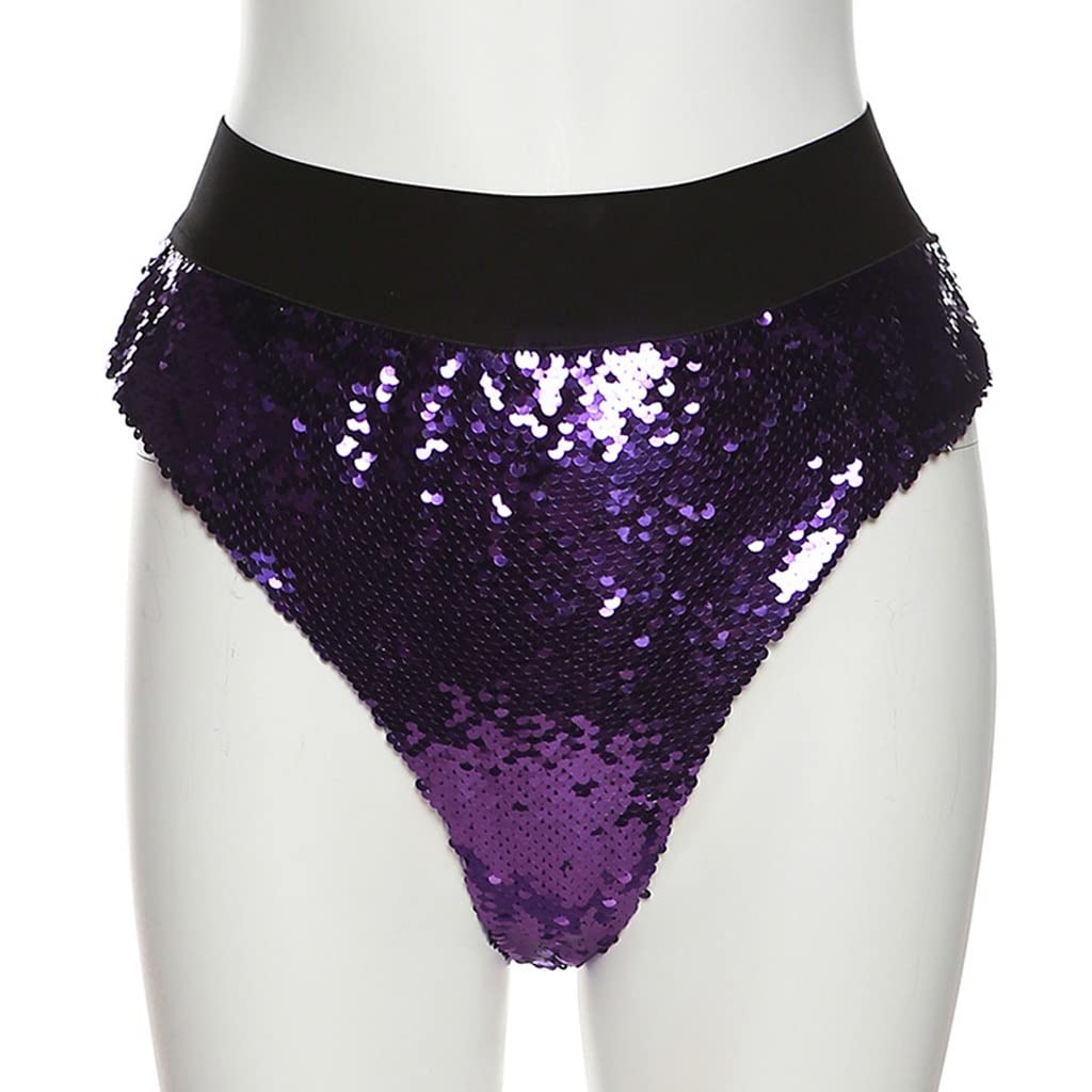 JJJ GCX- Lato Nowe Damskie Seksowne Cekiny Ulica Wysoka Talia Torba Hip Ciasne Casual Szorty Kobiety Seksowne (Kolor: Fioletowy, Rozmiar: M)
