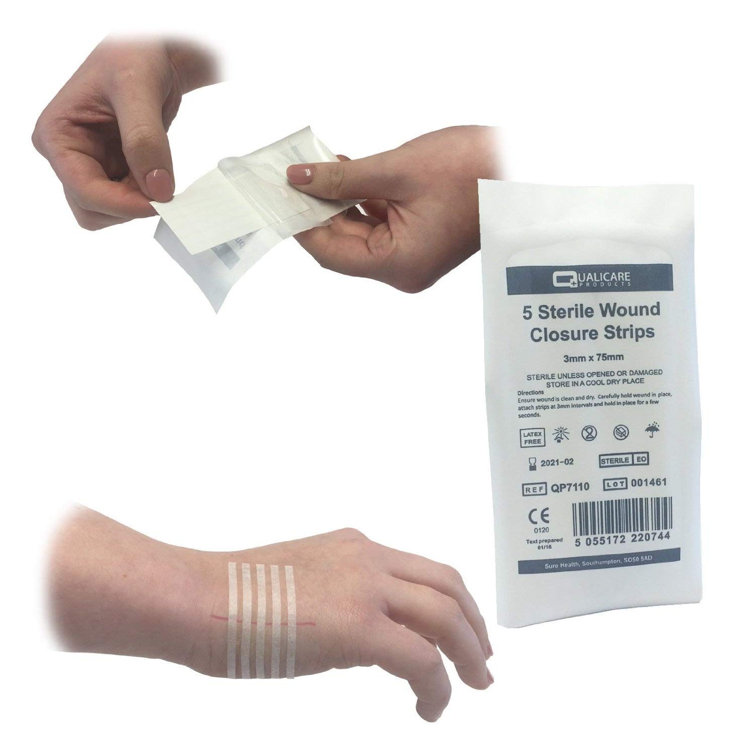 250 STRIPS (50 PACKS) OF QUALICARE 3MM X 75MM ADHESIVE HYPO-ALLERGENIC STERILE SKIN SUTURES STITCH WOUND CLOSURE STRIPS