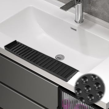 4IN x 20IN Kitchen Sink Edge Protector,Abnaok Silicone Sink Edge Cover with Suction Cups,Silicone Sink Splash Guard for Bathtub Kitchen Sink,Stainless Steel, Granite, Quartz