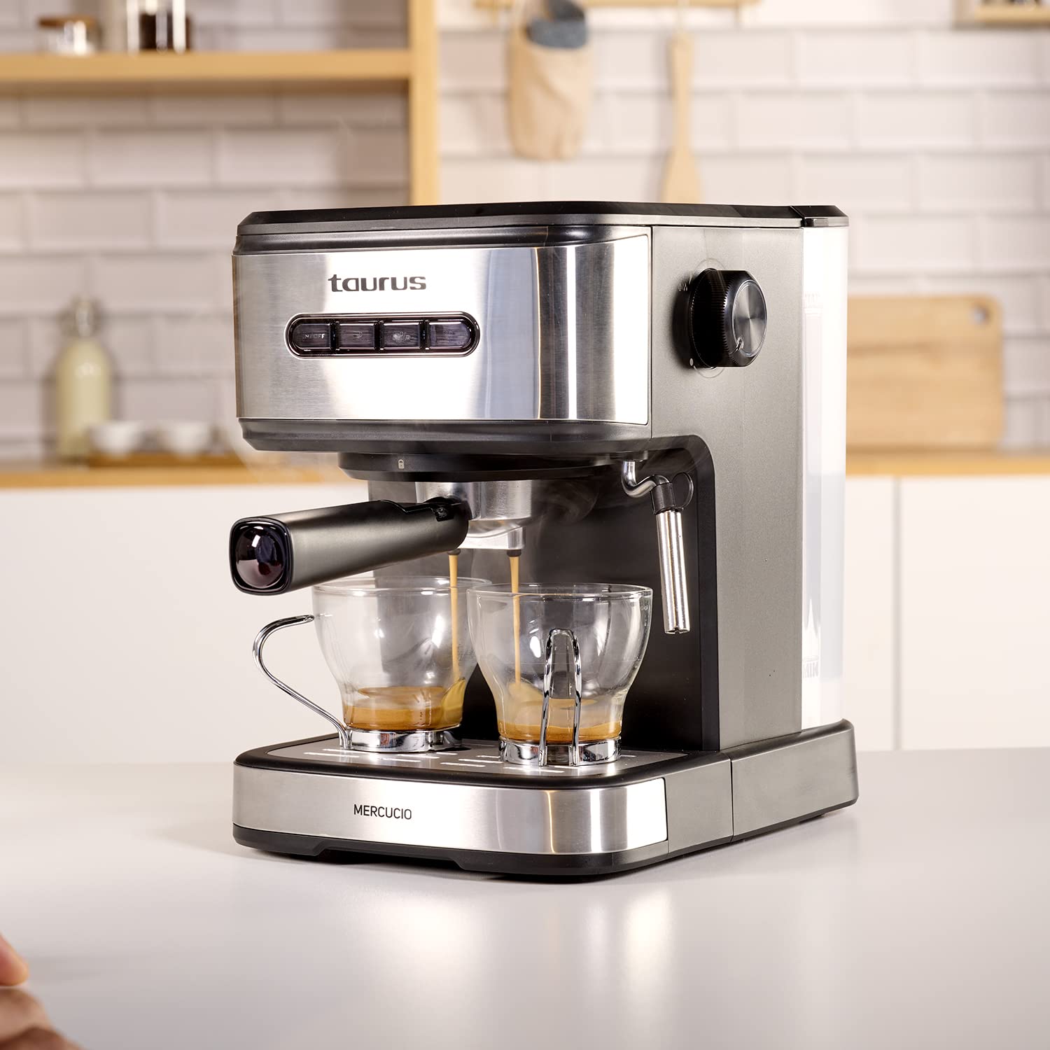 Taurus Mercucio - Cafetera espresso 20 Bar, programable, parada automática, 850W, BPA free, apagado automático, 1.50L, vaporizador, sistema extra-cream