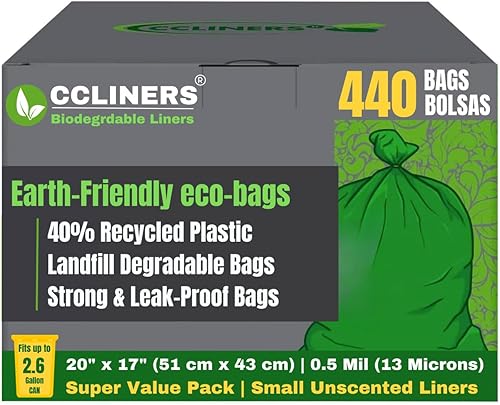 Miniatura 10 de Bolsas de basura pequeñas biodegradables de 1.2 galones (440 quilates) de 5 litros, ecológicas, color verde, mini bolsas de basura de 1 galón,