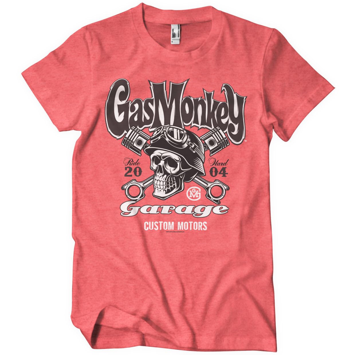 Gas Monkey Garage Men's Red-Heather Officially Licensed Custom Motors Skull T-Shirt (Red-Heather), XX-Large