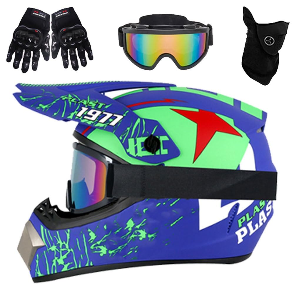 Casco ATV Per Bambini con Dirt Bike Elettrica Per Bambini 8-14 Anni, Casco da Moto Multisport Leggero Per Ragazzi E Ragazze, BMX con Occhiali, Guanti E Maschera
