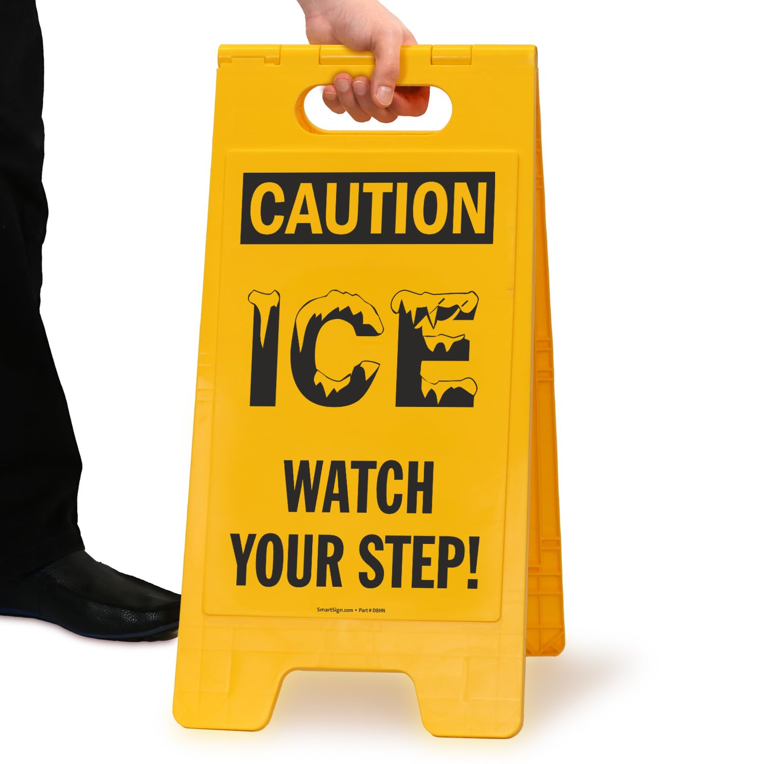Suelo plegable SmartSign Sign, Legend "caution – hielo, ver su paso.," 25 cm de alto x 12 cm de ancho, negro sobre amarillo