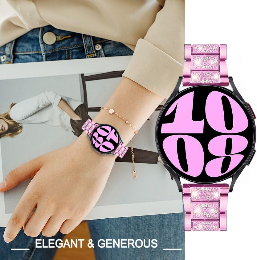 Bands Compatible with Samsung Galaxy Watch 7 / FE / 6/6 Classic / 5/5 Pro / 4/4 Classic / 3 41mm / Active 2, 20mm Bling Rhinestone Diamond Metal Replacement Strap for Women Men, Rose red - Image 5