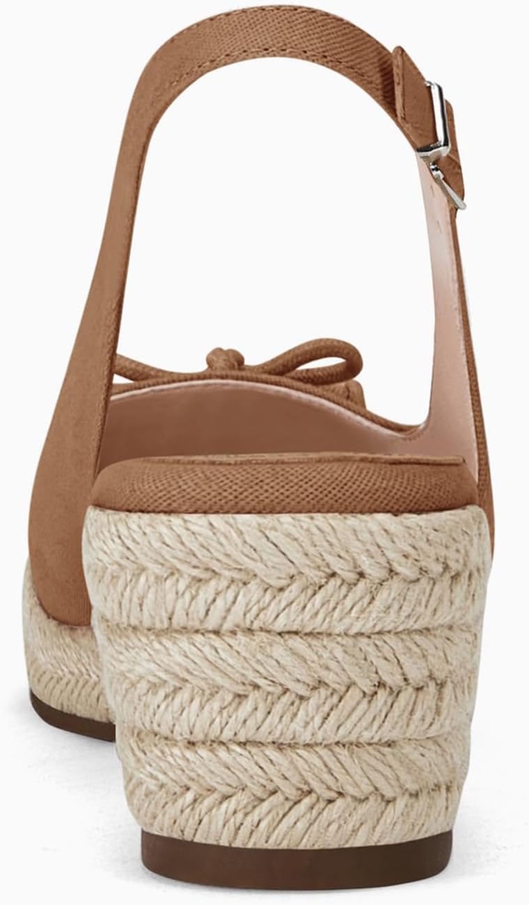 Womens Closed Toe Espadrilles Wedges Shoes Platform Slingback Mid Low Heel Canvas Bow Dress Sandals - Image 6