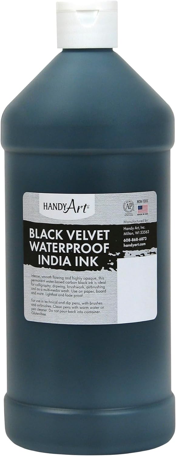 Handy Art Black Velvet Waterproof India Ink 32 ounce, 1 Quart, 403-000