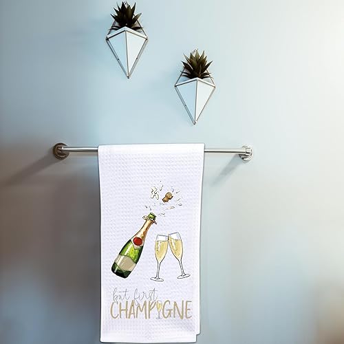 Miniatura 5 de POFULL Champagne Lover Gift But First Champagne Toalla de cocina Regalo de fiesta de Año Nuevo (pero primera toalla campeón)