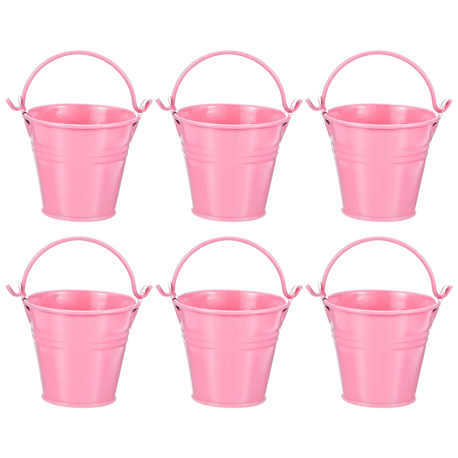 M METERXITY 6-Pack Small Metal Bucket with Handle, 2.4 x 2.2 Inch Iron Mini Buckets for Farmhouse Flower/Garden Planters/Decorative Table Centerpieces [Pink]