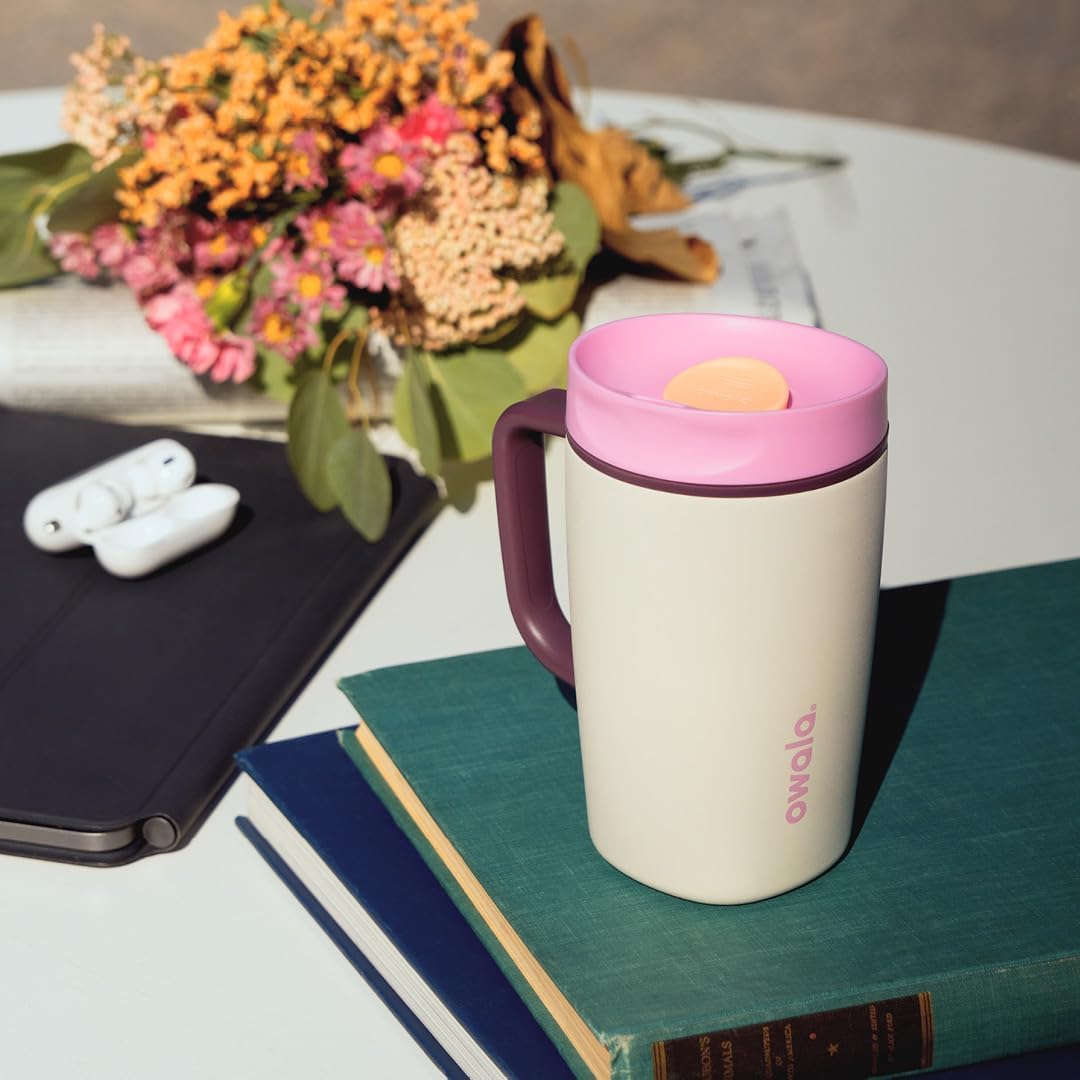 Owala SmoothSip Slider Stainless Steel Insulated Travel Mug with Handle, 100% Leak Proof, For Hot and Cold Drinks, Travel Friendly with Sliding Lock Lid, 12oz, BPA Free, Leak Proof, Pucker Up
