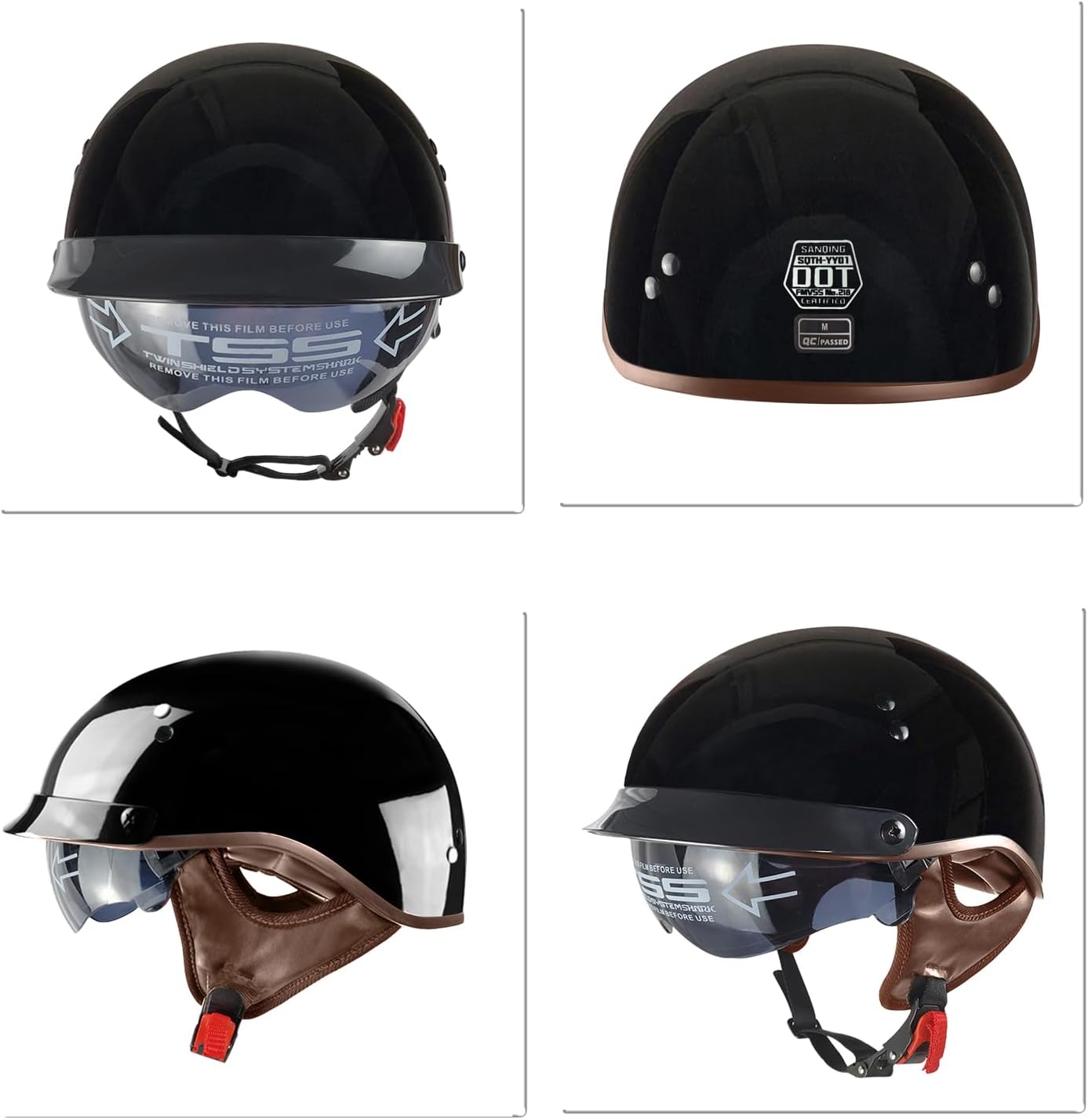 Motorcycle Half Helmet with Retractable Inner Sun Shade Quick Release Buckle DOT Approved Half Face Cycling Helmets for Men Women Adult - Image 3