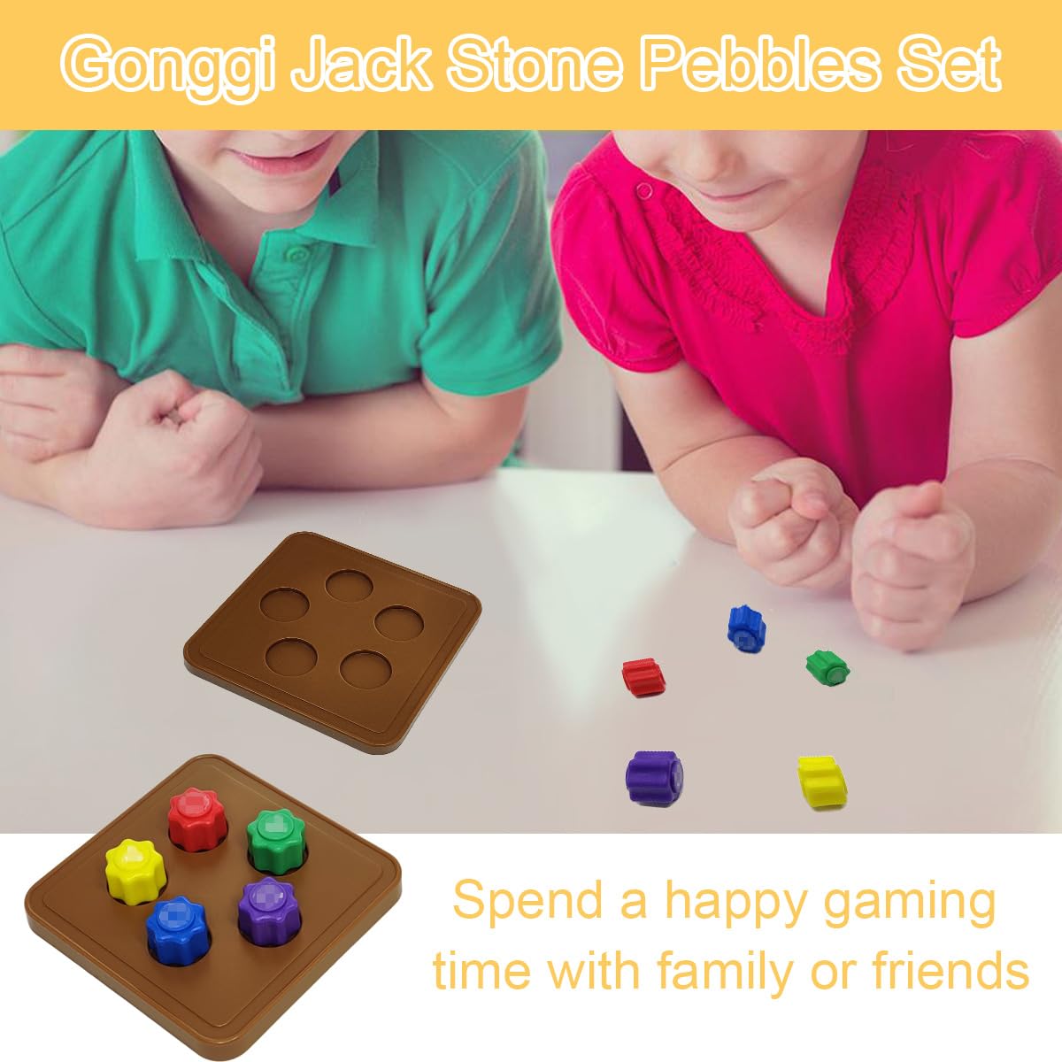 Juego Tradicional Coreano Gonggi, de Guijarros de Piedra y Calamar para Entrenamiento de Coordinación en Niños y Adultos (5Pcs+1Base)