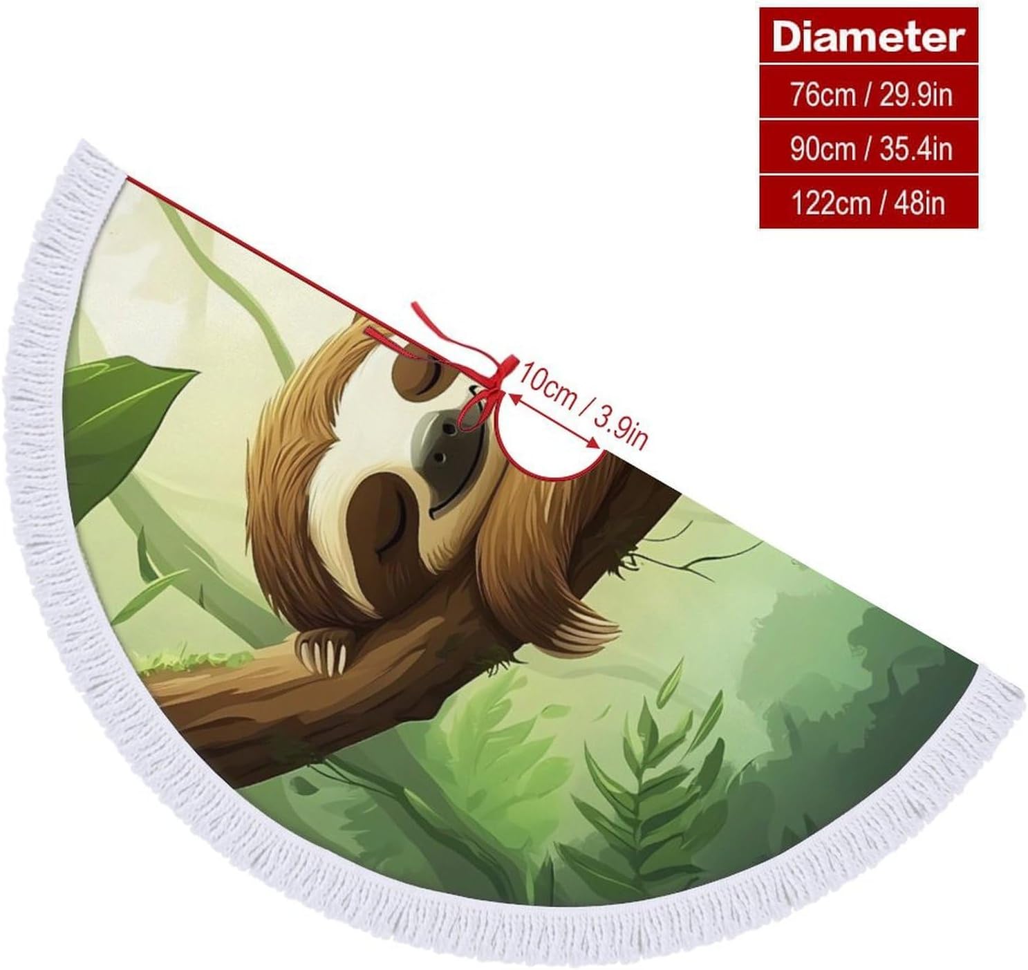 Animal Sloth Christmas Tree Skirt Round Xmas Tree Mat Ornaments Tree Skirts with Tassels for Holiday Party