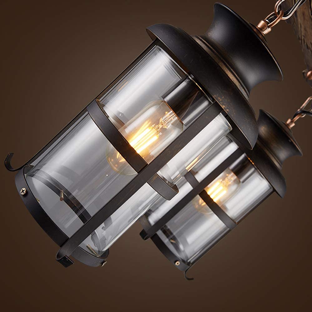 Industrial Vintage Hanging Lamp Boat Wood Height Adjustable E27 Pendant Light with Glass Lampshade Lamp Lighting