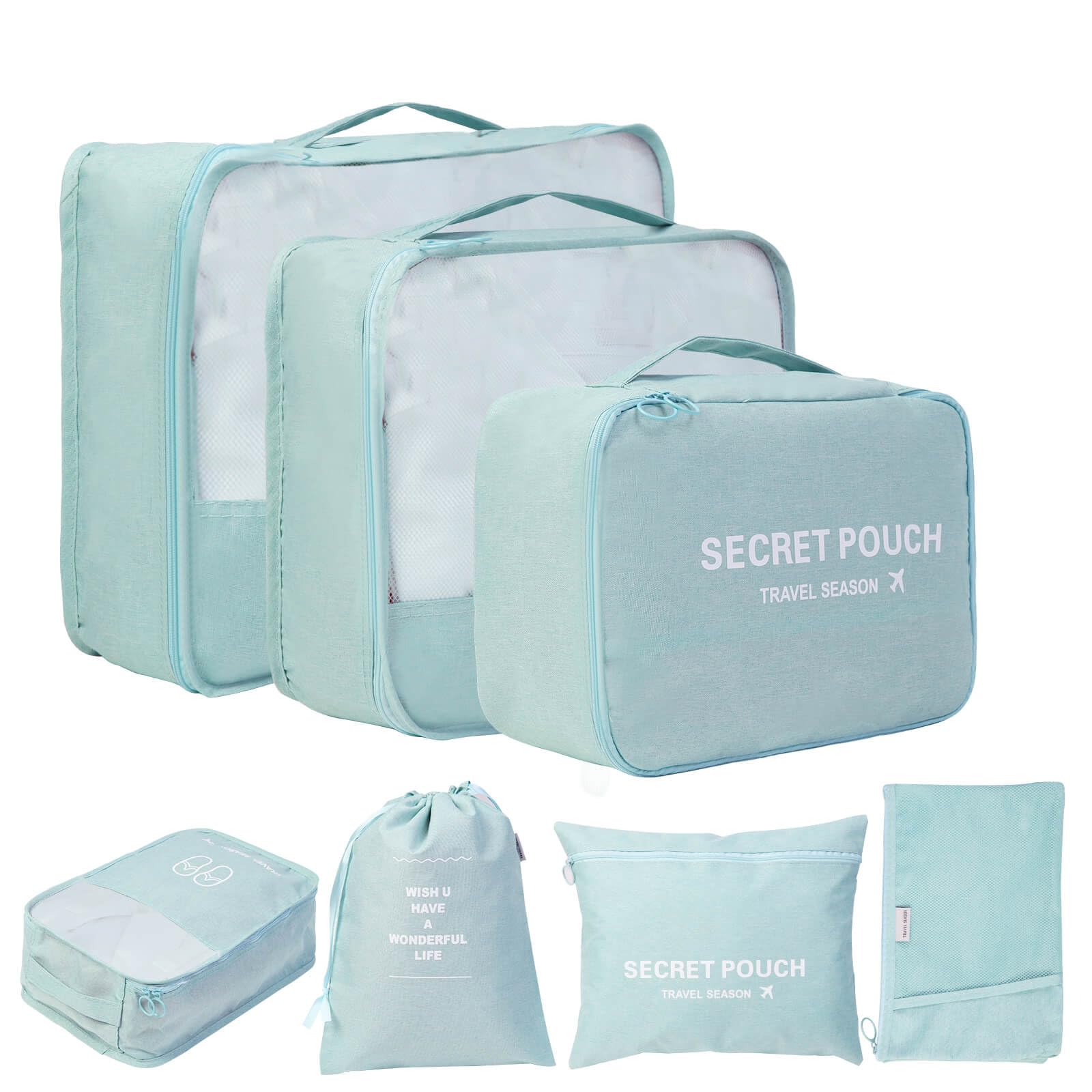 Mesida 7 Set Packing Cubes for suitcases travel essentials Premium Luggage Organizer for Travel Accessories shoe Bag Mesh Clothing Storage Bags Laundry Bag underwear Bag gifts for Men & Women,Blue