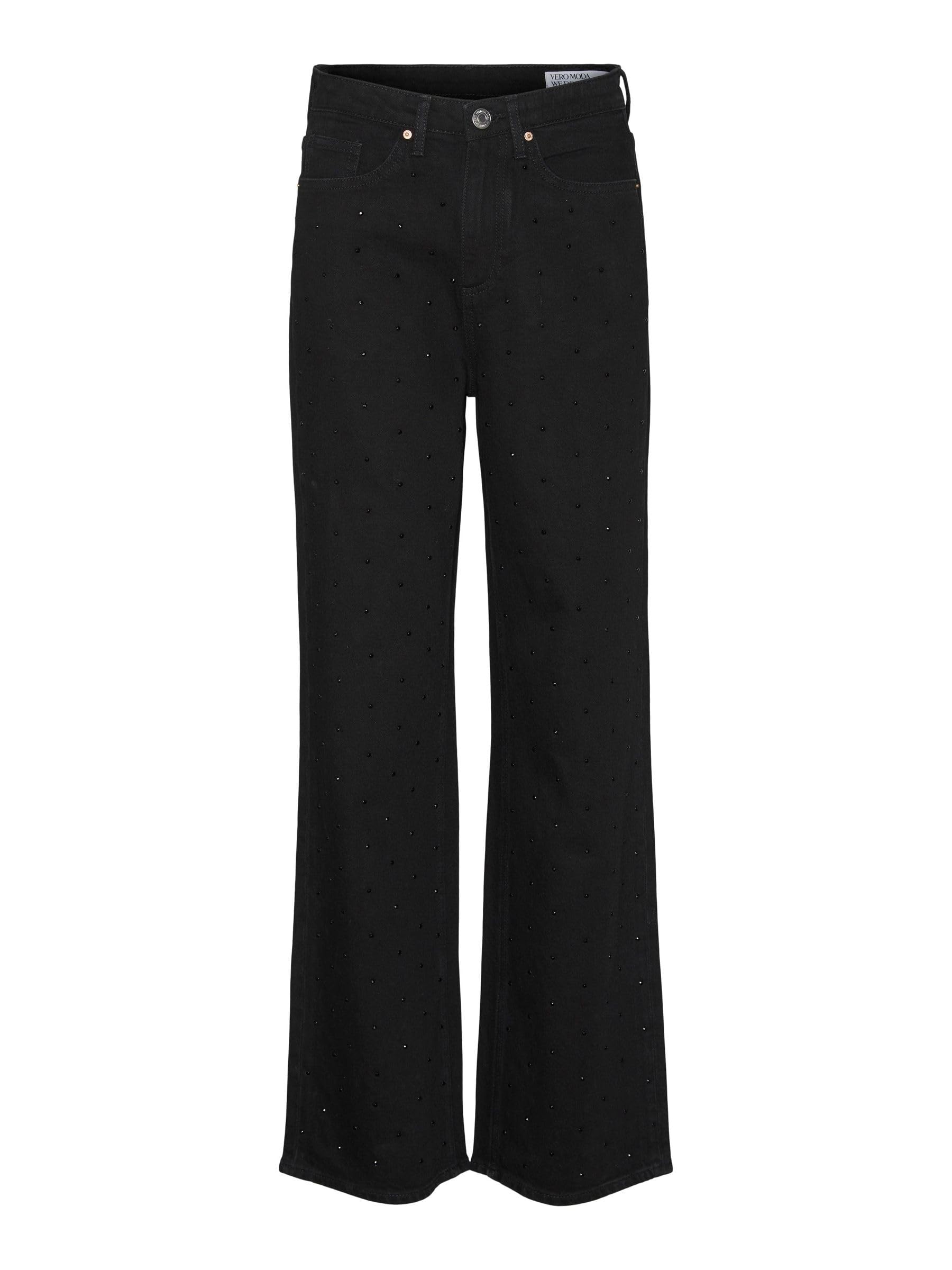 VERO MODA Damen VMTESSA HR Wide RHINES RA118 GA Weite Jeans, Black, 32 W/34 L