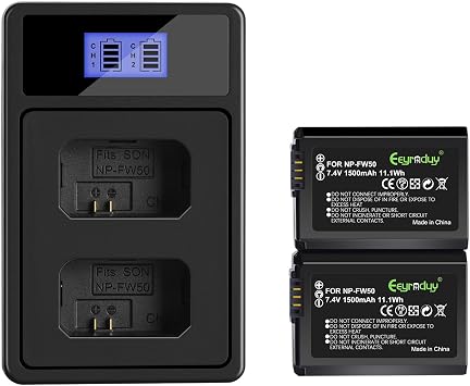 2 Pack Replacement NP-FW50 Battery and Charger for Sony Alpha a6500 a6300 a6000 a7 a7s a5100 a5000 a7r a7rii Cameras
