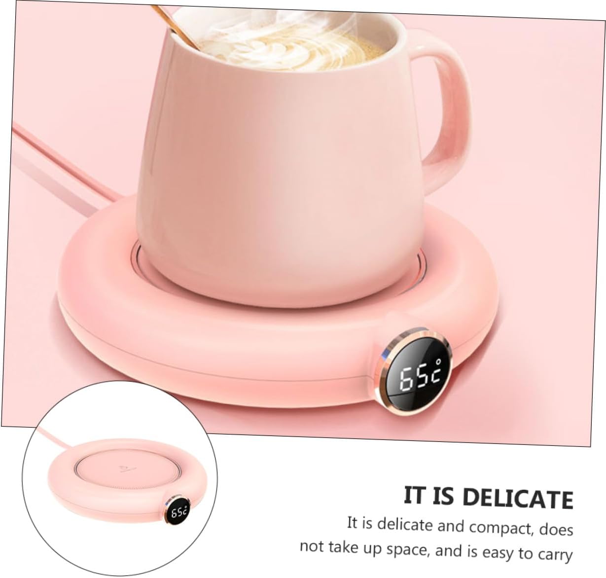 SOLUSTRE USB Coffee Mug Warmer Mat Level Temperature Control Auto Shut-Off Safety Feature Pink Insulation Cup Heater for Office Home Dorm Travel Beverage Heating