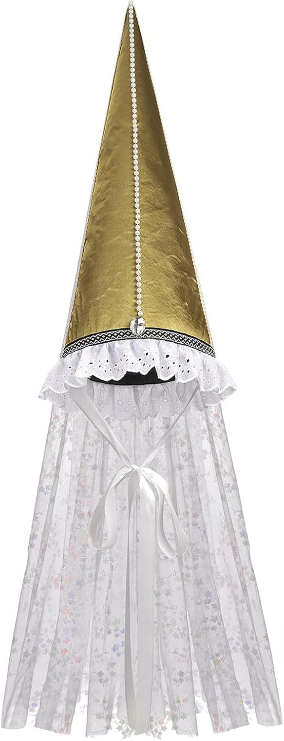 Medieval Hennin Hat with Lace Trim Roleplay Costume Accessory for Women Halloween Party Cosplay