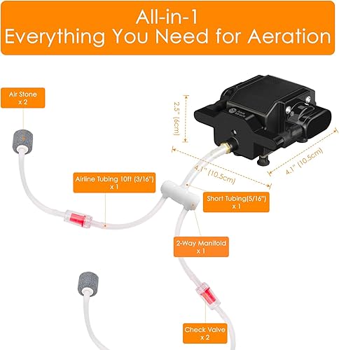 Miniatura 5 de AquaMiracle Bomba de aire silenciosa para tanque de peces de 6/8/16W, bomba de aire de acuario de alta presión, bomba de aire para acuario, bomba