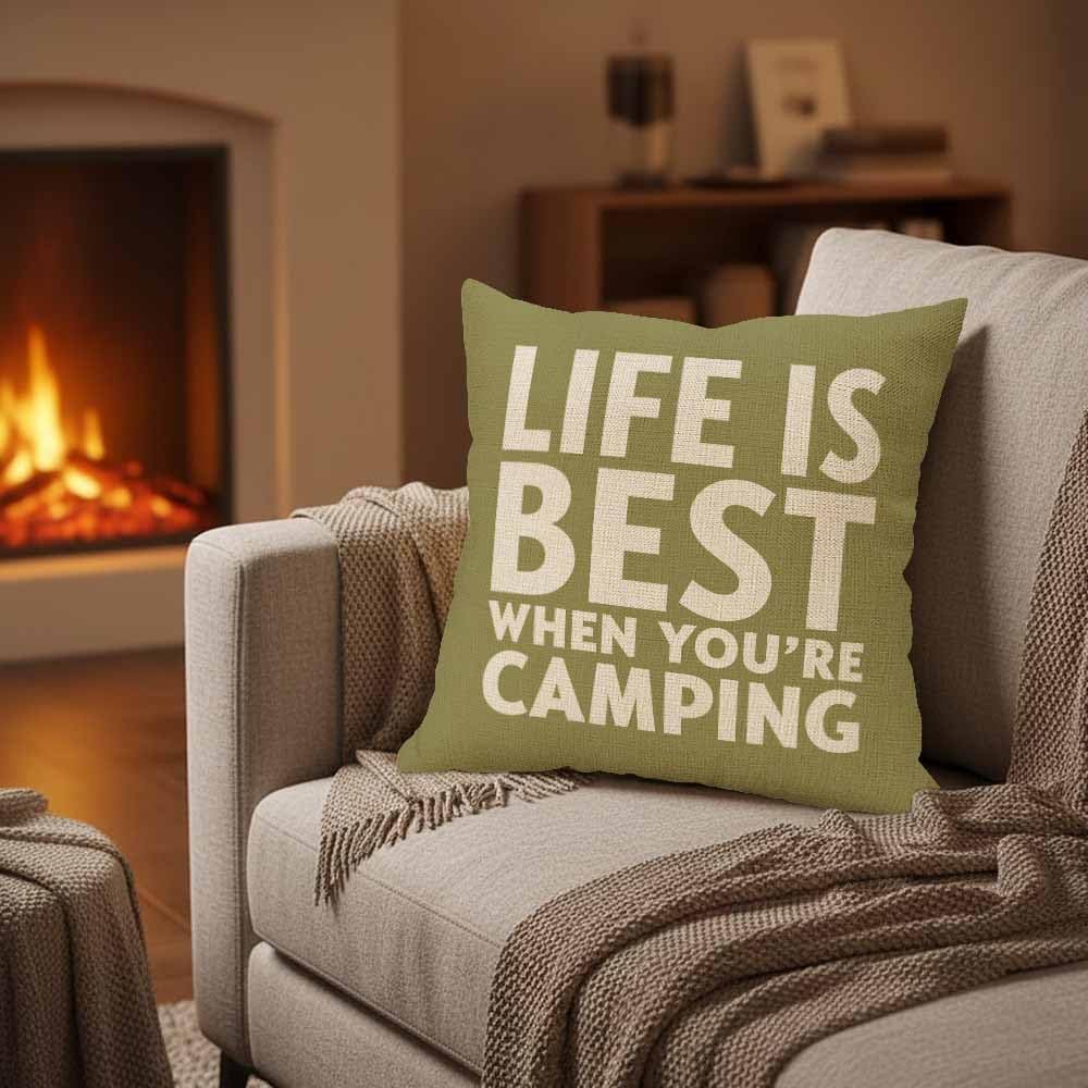 SSOIU Throw Pillow Covers Life is Best When You're Camping Cushion Pillow Case Home Decor Pillowcase 18x18 Inches image 4