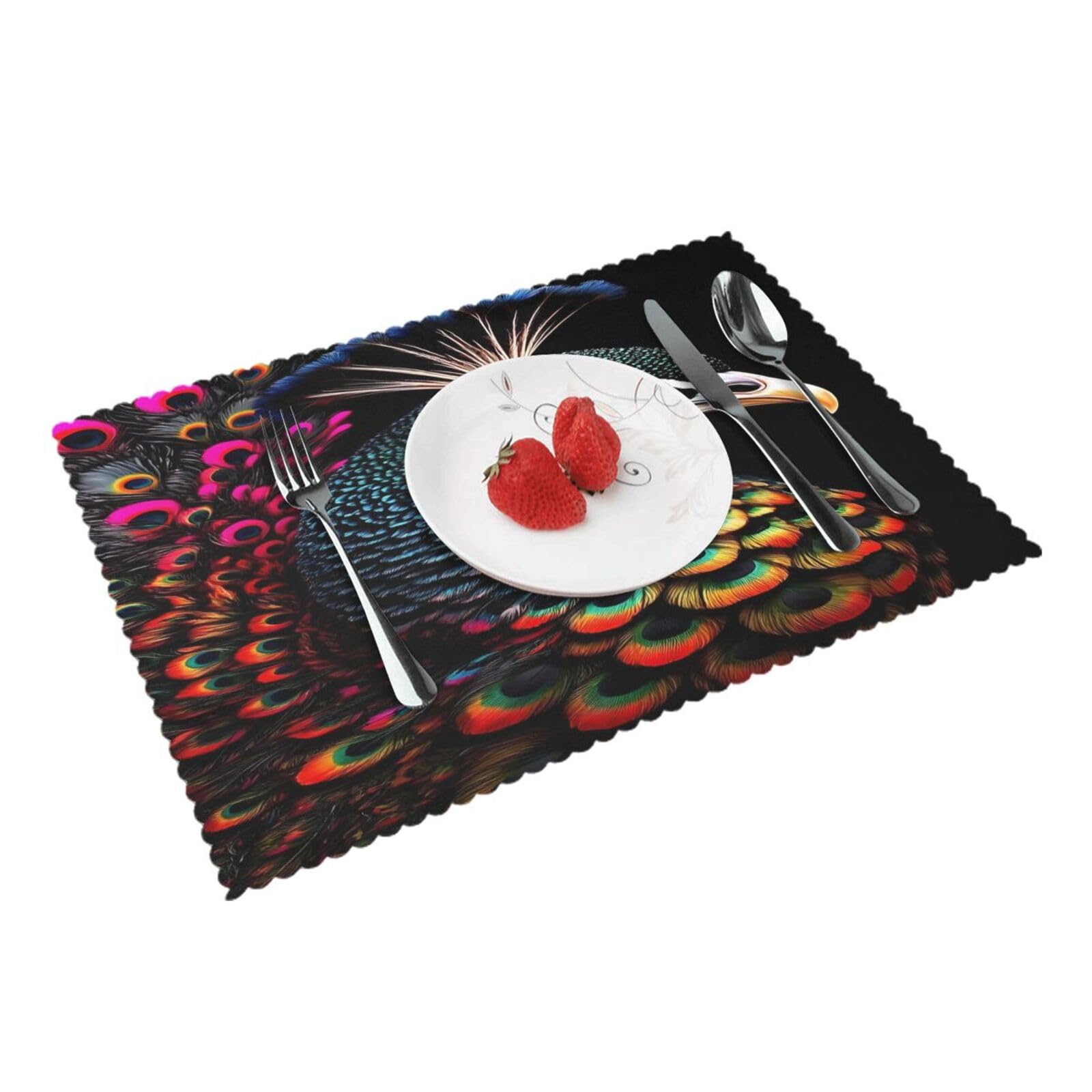 Vibrant Peacock Pattern Placemats Set of 4 Print Table Mats Place Mats Table Decor for Kitchen Dining 12X18 in