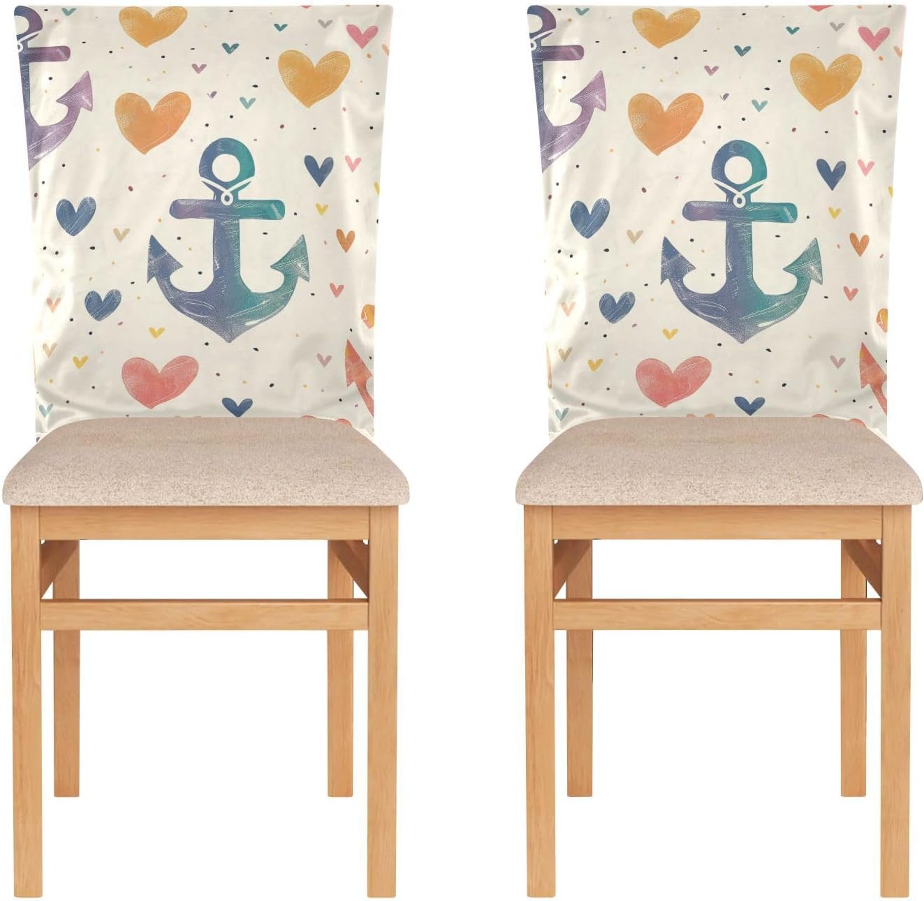 ALAZA Rainbow Hearts Anchor Chair Back Cover Set of 6, Washable Reusable Removable Chair Slipcovers Decorative Chair Cover for Home Kitchen Wedding Party