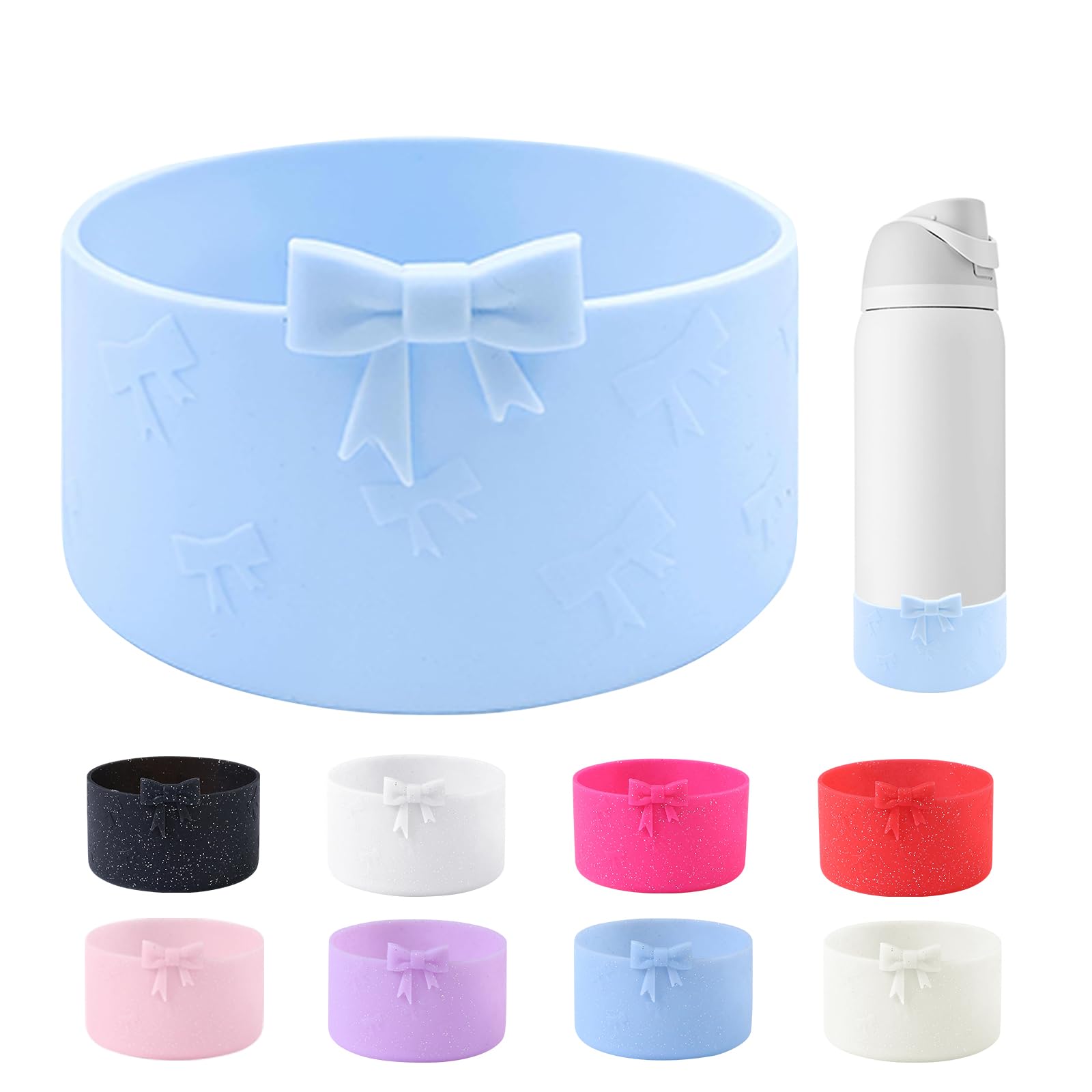 YAYAYOUNG Bow Silicone Boot for Owala 32oz Water Bottle,Anti-Slip Protective Sleeve Bottom Bumper Protector for FreeSip, Twist, and Flip Stainless Steel Water Bottles Accessories-Blue