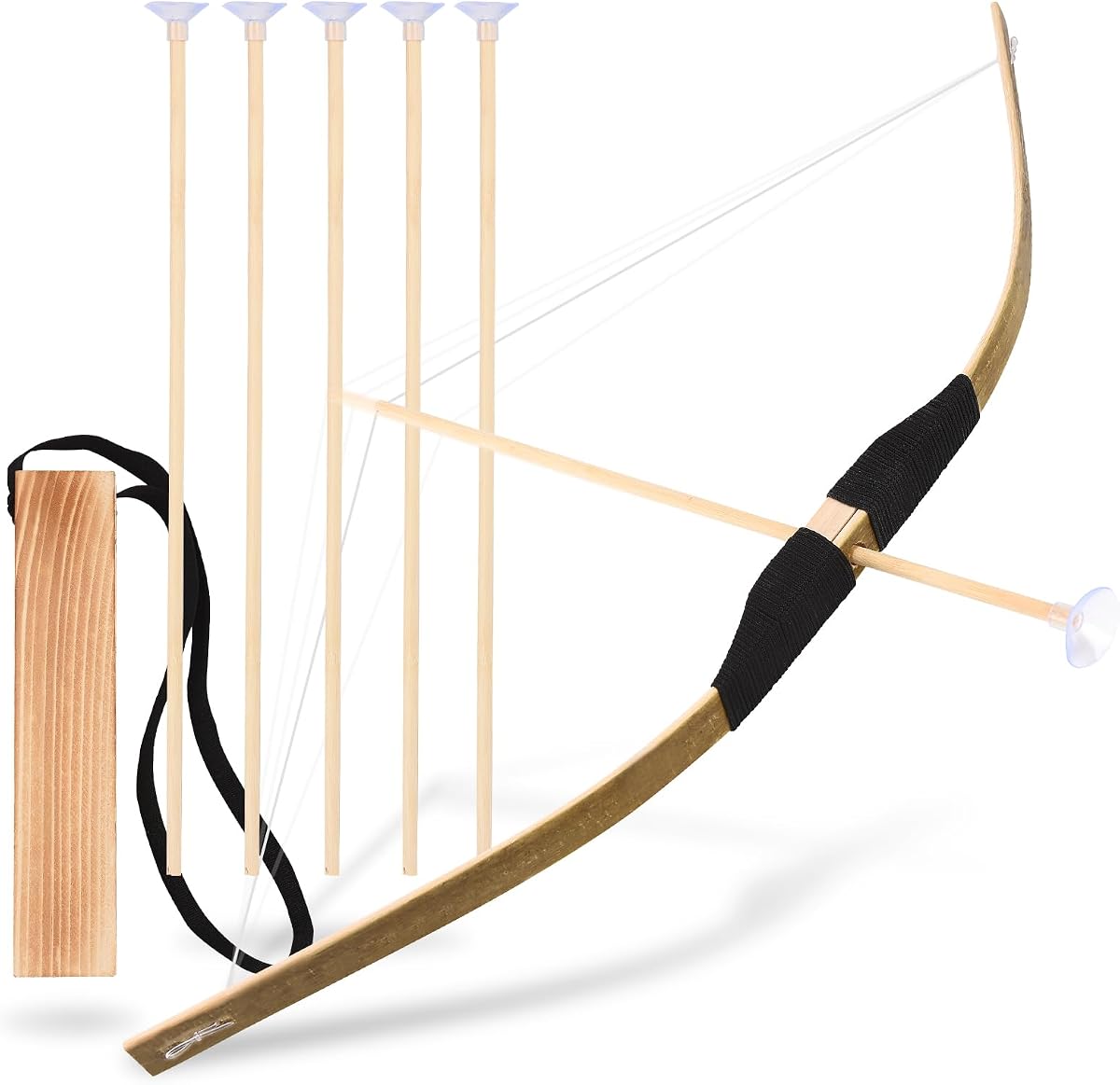 Basbon Juego de arco y flecha para niños, juego de tiro con arco de 24 pulgadas, juguete de madera hecho a mano, arco y flecha, regalos para niños y niñas, perfecto para cumpleaños, Navidad, Halloween, juego de cosplay, juego de disfraces
